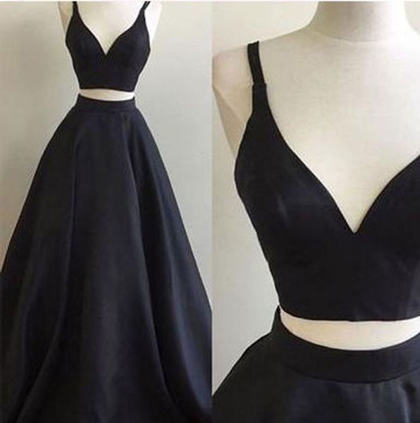 

selling a-line two piece/2 piece satin long prom dresses evening dresses for women in stock dress, Red
