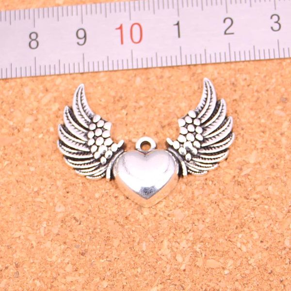 29 Stück antik versilberte Fliegen-Herz-Charms-Anhänger für europäische Armbänder, Schmuckherstellung, DIY, handgefertigt, 36 x 27 mm