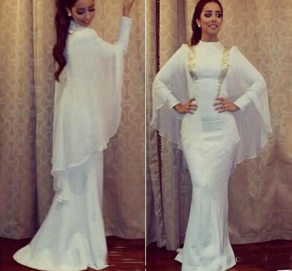 

white muslim evening dresses 2016 wrap arabic abaya long sleeves mermaid wedding party dresses formal prom gowns high neck, Black;red