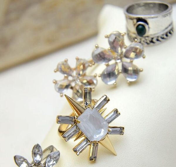 

10pcs/lot mix style crystal fashion cluster ring for diy jewelry gift craft ri55, Golden;silver