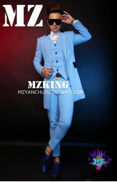 

мужской певец модного ночного клуба европы и взлетно-посадочной полосы выглядит синим льняным материалом длинного костюма. s - 6 xl, Black;red