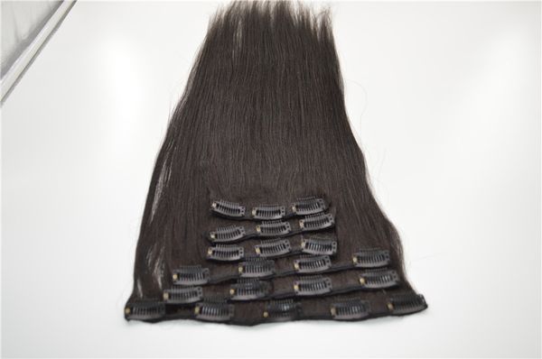 

malaysian virgin yaki straight clip in human hair extension 7pcs/set 120g clip in hair extensions hair weaves g-easy, Black;brown