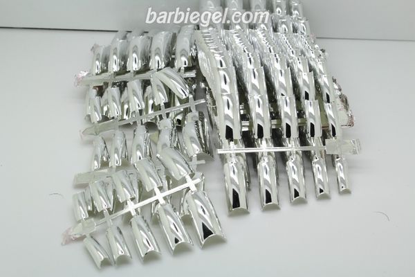 

wholesale-new arrival full cover french false nail tips silver metal fake nails extension decorated makeup kits 500pcs/lot, Red;gold