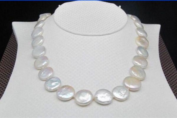 

beautiful charming natural 12-13mm white south sea coin pearl necklace, Silver