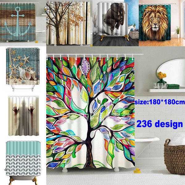 

180*180cm christmas shower curtains 3d printing tree beach shell waterproof bathroom shower curtain decoration with hooks wx9-143