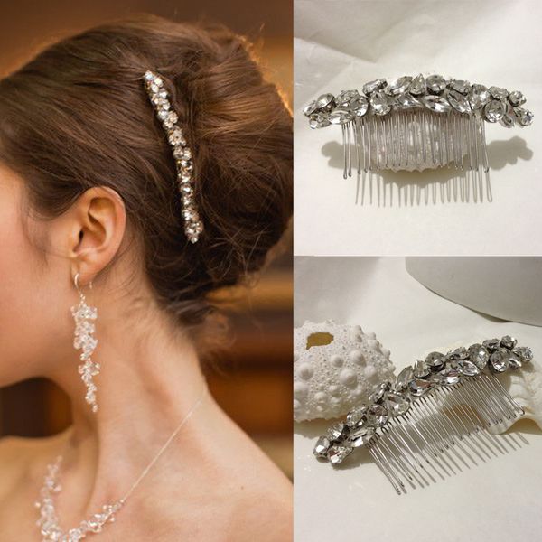 Bridal Hair Combs Simple Long Strip Elegant Cystal Glass Beads