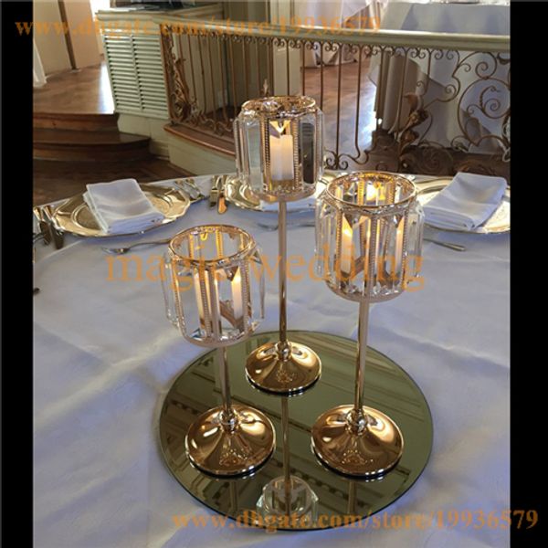 Set Of 3 Gold Sparkle Tapers Crystal Candle Holder Metal Candle