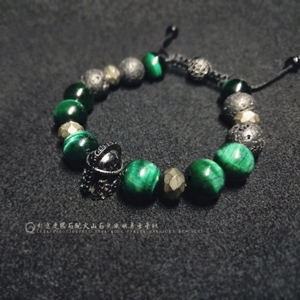 

natural volcanic stone scene pyrite pyroxyline eye crystal artificial men's bracelet personalized retro hand string jewelry, Black