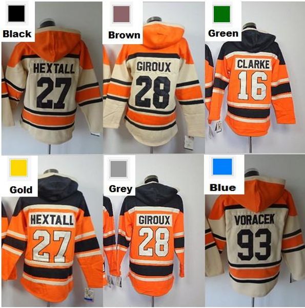 

2016, new 28 claude giroux 27 ron hextall 16 bobby clarke 93 jakub voracek jersey stitched pullover hoodie, Black;red