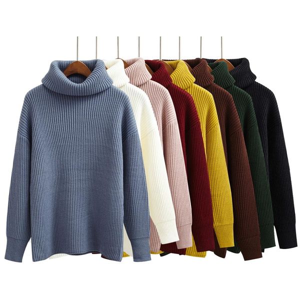 

wholesale-korean simple basic winter knitted sweaters women fashion turtleneck pullover sweater female casual all-match jumper 8 colors, White;black