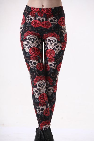 

wholesale-2016 new european and american star wholesale black bottom rose skull leggings silk milk lgs3047