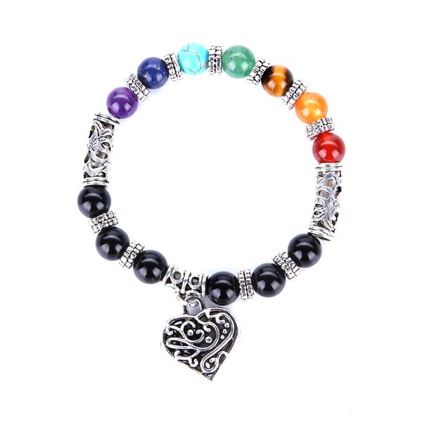 Fashion 7 Chakra Heart Bracelet 8mm Beads Colorful Stone Reiki Buddha Prayer Bracciale Yoga in pietra naturale per donna uomo