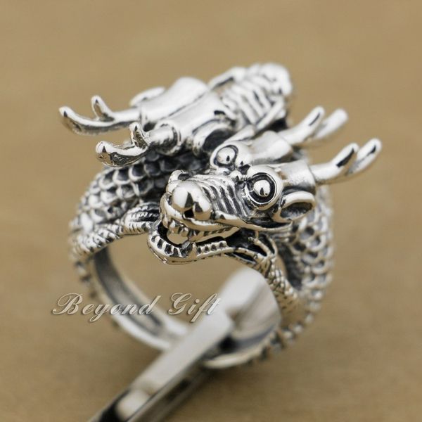 

huge heavy 925 sterling silver double dragon head mens biker rocker ring 9q014 us size 8~14 ing, Golden;silver