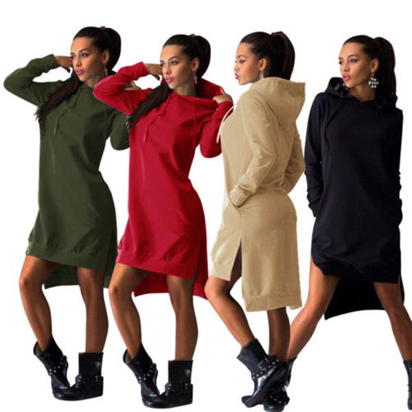 

spring autumn women short dress vintage casual sport dress long sleeve pockets split hem hoodie sweatshirts ing, Black;gray