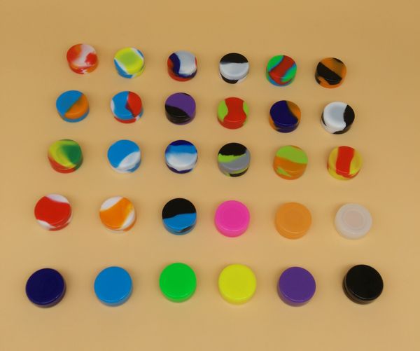 

Оптовые 30 цветов 3 мл 5 мл 7 мл Антипригарного силиконового Jar Dab Воск Контейнеры для воска Силиконовых баночки концентрата Case 6 в 1 Пасс FDA LFGB Test