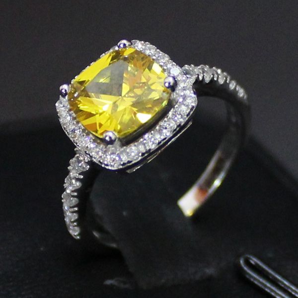 

Женщин 925 серебро заполненный квадратный желтый топаз Кристалл Gemstone CZ проложить кольцо