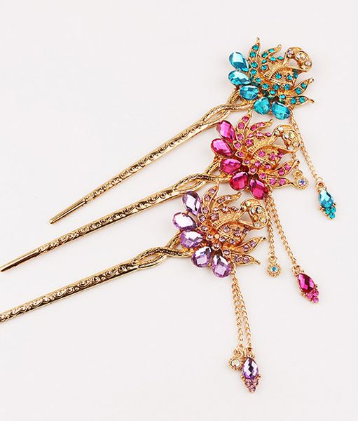 Crystal Peacock Hair Stick Bride Hair Jewelry Headpieces Fashion