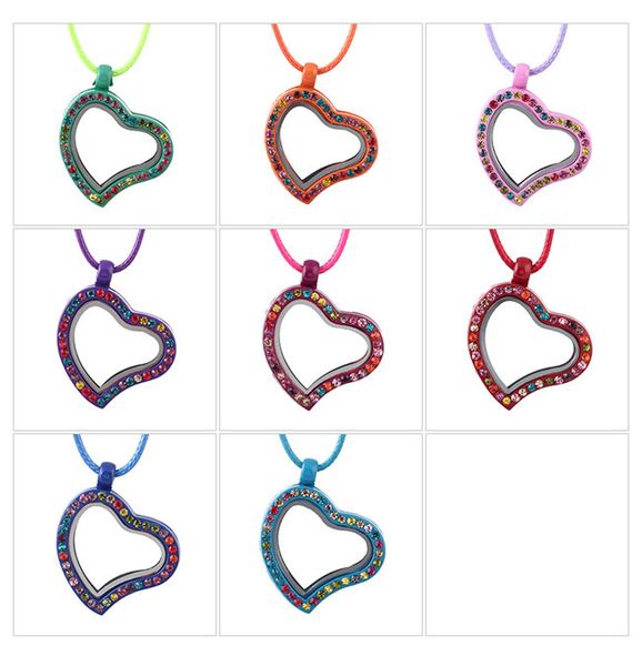 

floating heart locket pendant necklace bohemian charms style assorted candy colors cotton chains women wedding pendant necklace 10pcs, Silver