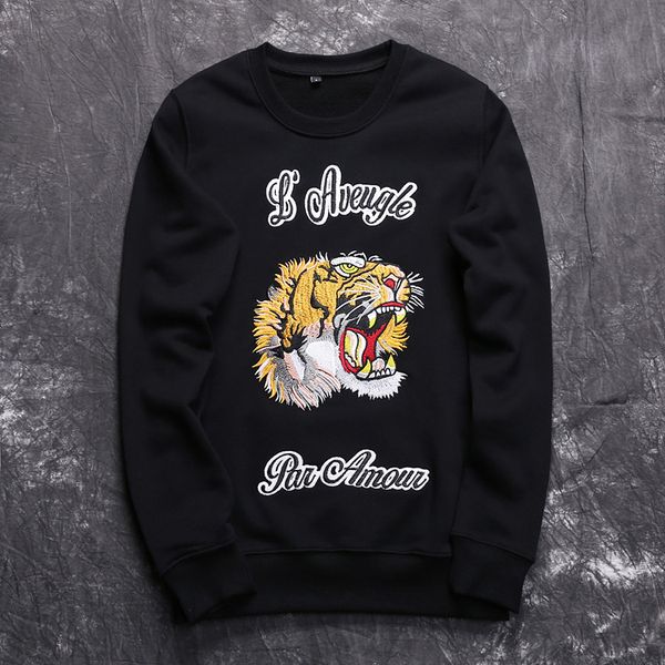 

Autumn and winter new foreign trade Europe and the United States tide brand tiger head embroidery cotton men and women hooded sweater loose