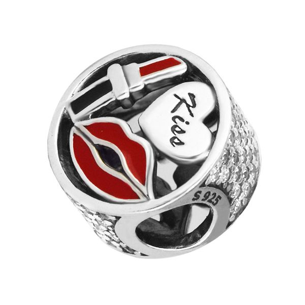 

silver bead glamour kiss charm mixed enamel beads for jewelry making fit pandora bracelets & neckalce woman diy, Black