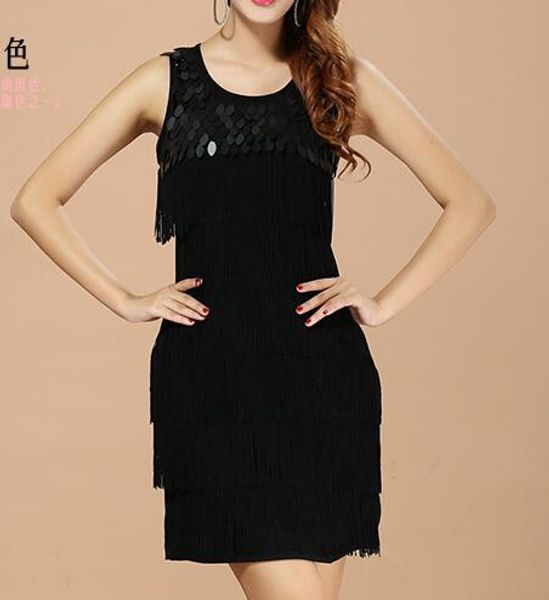 

women sequined fringed 1920s flapper tassel sleeveless straight tank dresses color blue,grey,white,pink,red,black,purple, orange, Black;gray