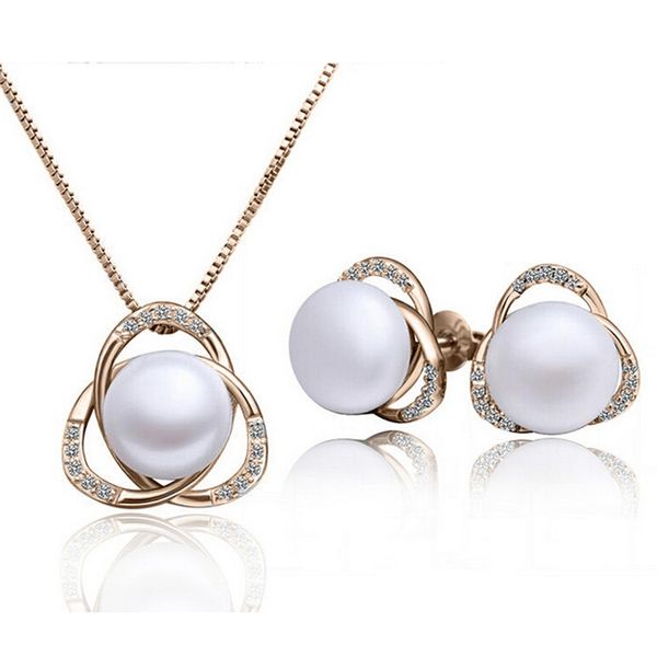 

18kgp pearl necklace earrings sets for women wedding jewelry flower jewelry sets for christmas gift 1437, Silver