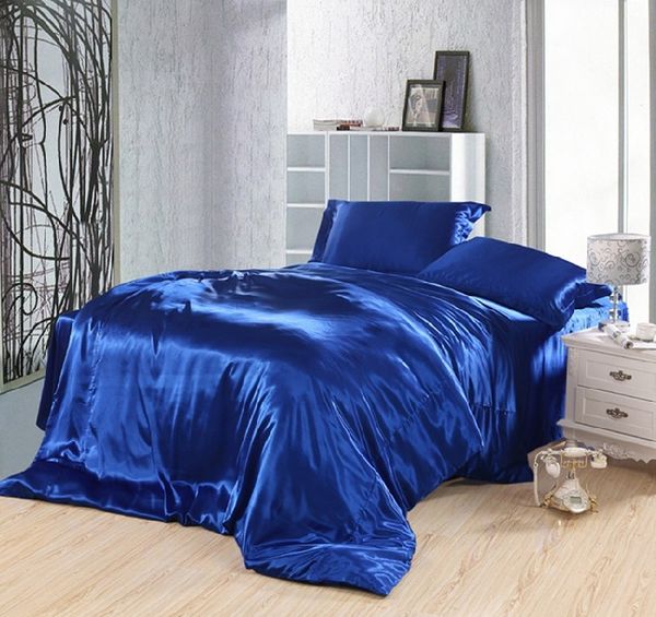 

royal blue bedding set silk fitted bed sheets satin super king size  quilt duvet cover double bedspreads doona 4pcs 6pcs