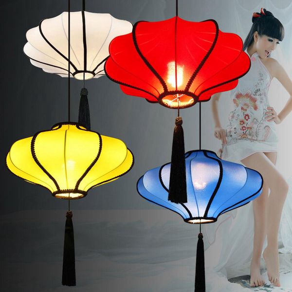 Chinesische Stil Laterne Esszimmer Pendelleuchte Stoff Lampenschirm Chinatown Restaurant Hängende Lichter Retro Living Salon Drop Lighting Foxtures