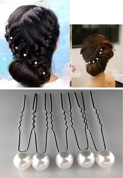 vendas Hot 200pcs 8MM White Pearl U braçadeira Pin cabelo para o casamento clipes Hair Fashion Alloy Lady jóias cabelo acessórios femininos cabelo