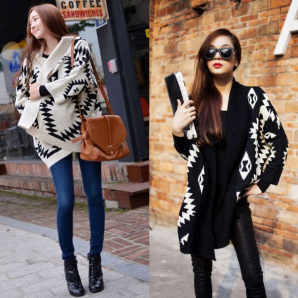 

wholesale-details about 2015 women aztec oversized open front loose knit sweater cape cardigan coat new, White;black