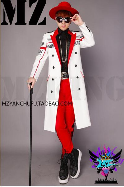 

мужской певец ночной клуб мода взлетно-посадочной полосы выглядит белый, черные буквы двубортный костюм длинные деньги костюмы. s - 6 xl, Black;red