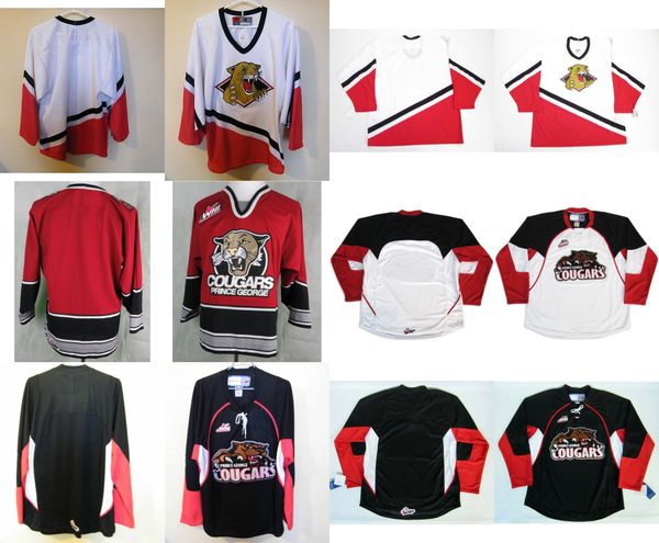 

mens womens kids whl prince george cougars white red black 100% stitched ice hockey jerseys s-6xl goalit cut custom any name any no.jerseys, Black;red