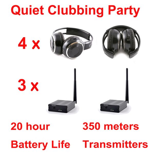 Distanza 500 m Silent Disco 4 Cuffie pieghevoli 3 canali - Cuffie wireless RF per iPod MP3 DJ Music