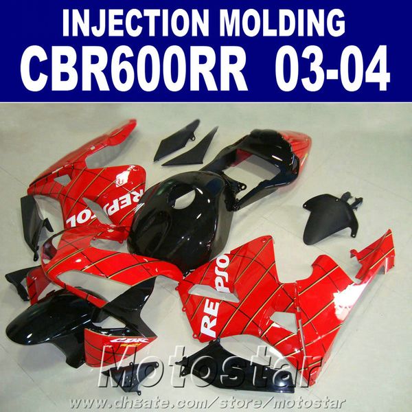 Carcaça plástica em ABS para HONDA CBR 600RR carenagem 2003 2004 Matriz de injeção 03 04 CBR600RR carenagens vermelhas e em linhas