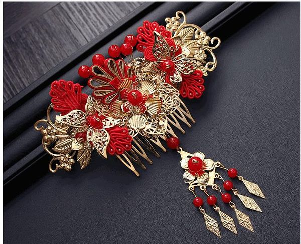 

chinese style wedding bride headdress costume coronet xiuhe kimono wedding bride show hair tassel headdress suit, Silver