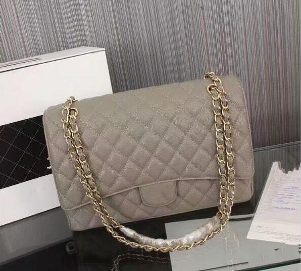

wholesale large classial 33cm maxi genuine caviar leather quilted double flap fashion shoulder chain bags handbags hardware outdoor bag