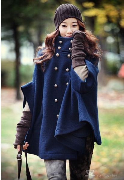 2015 nuove donne autunno e inverno Poncho Pea Coat Cappotti Cappotti da donna Capispalla Capispalla manica a pipistrello di alta qualità