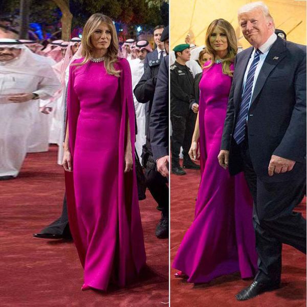 

Melania Trump Evening Dress Long Saudi Arabia Elegant Women Outfits Floor Length Formal Dress with Long Wrap