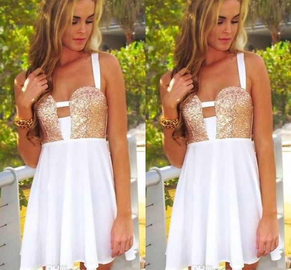 

popular summer white and gold short party dresses spaghetti straps a line mini sequined prom evening dresses for yung girl, Black