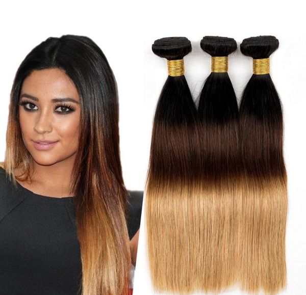 

brazilian human virgin remy hair weft ombre 3color straight smooth hair extensions 100g bundle weaves 3 bundles, Black