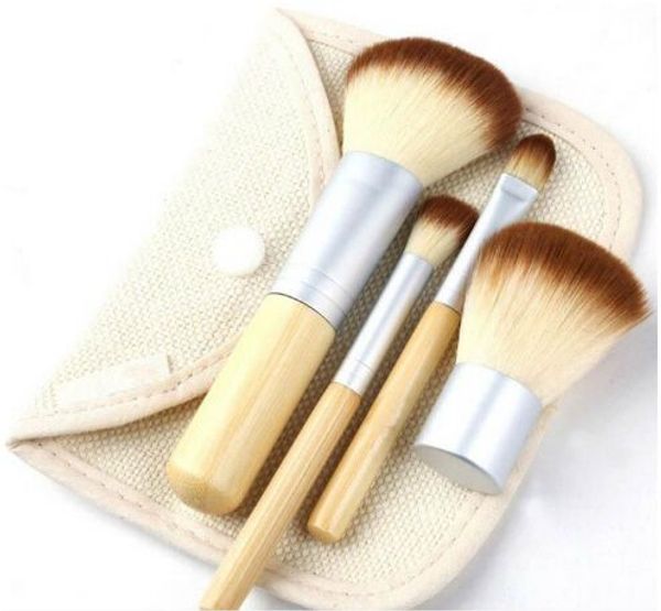 

4pc et kit wooden makeup bru he beautiful profe ional bamboo elaborate make up bru h tool with ca e zipper bag button bag dhl