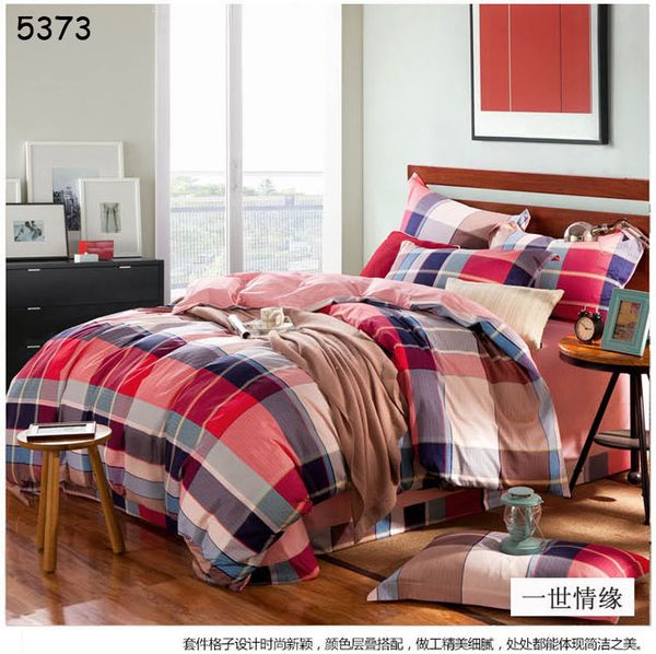Wholesale Colors Plaids Bedding Set Grey Red Blue Lattice Bed Set