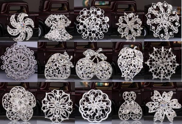 

2015 2016 new silver color rhinestone crystal small bridesmaid fruits flowers pin brooch 15 styles for choices, Gray
