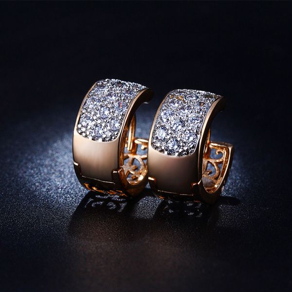 

wholesale- atreus new 1pair gold color wonderful hollow pattern cz zircon hoop earrings for womens bijoux jewelry brincos pendientes mujer, Golden;silver