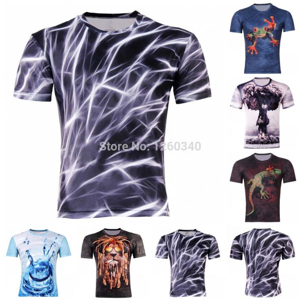 

wholesale-six style men's fashion 3d animal creative t-shirt light/lion/lizard/water drop 3d printed short sleeve shirt offer ship, White;black
