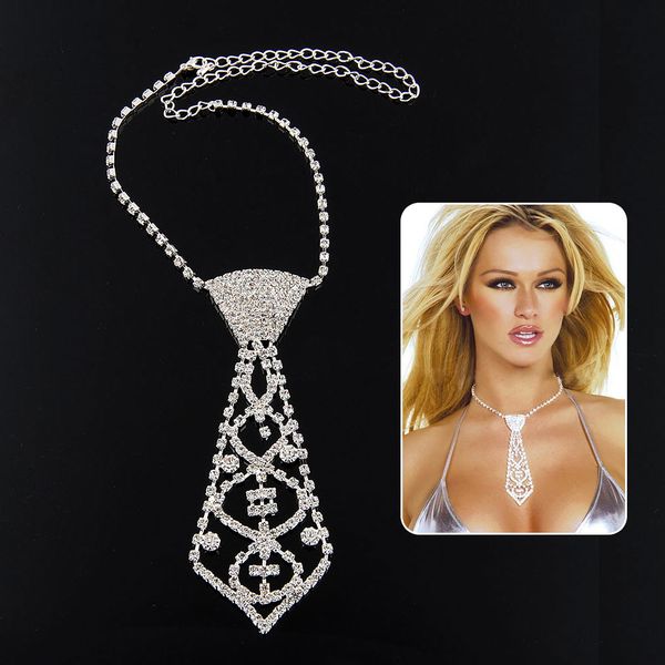 

Wholesale-Wonderfui Sexy Fashion Bling Rhinestone Necktie Neck Tie Necklace for Prom Ball Bridal Party Gift New