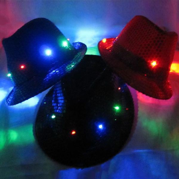 

wholesale-2015 cool led flashing sequins light up fedora jazz cap hat party birthday postage free, Blue;gray
