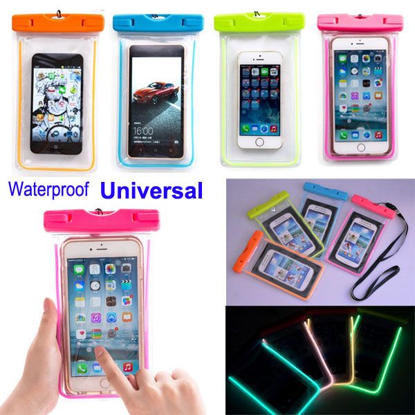 2016 Universal Leuchtende Wasserdichte Tasche Fall Klare Wasserdichte Tasche Unterwasser Trockenen Abdeckung Für iPhone 5 5 S 6 plus S6 rand S5 Note4