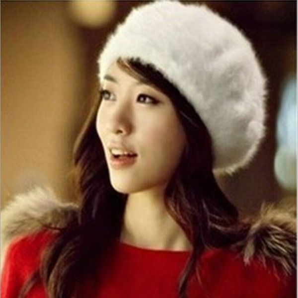 Wholesale-Korean fashion winter warm women cap  fur hat pure angora beret cap tide of street warmth hat