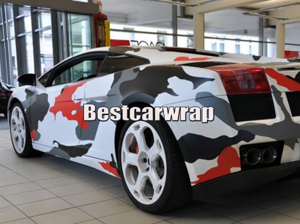 Rot-Weiß-Schwarz-Arctic-Camouflage-Vinyl-Autofolie mit Luftfreigabe, glänzend, matt, Schneetarnung, Pixel-Autoaufkleber, 1, 52 x 30 m, Rolle 5 x 100292 Q